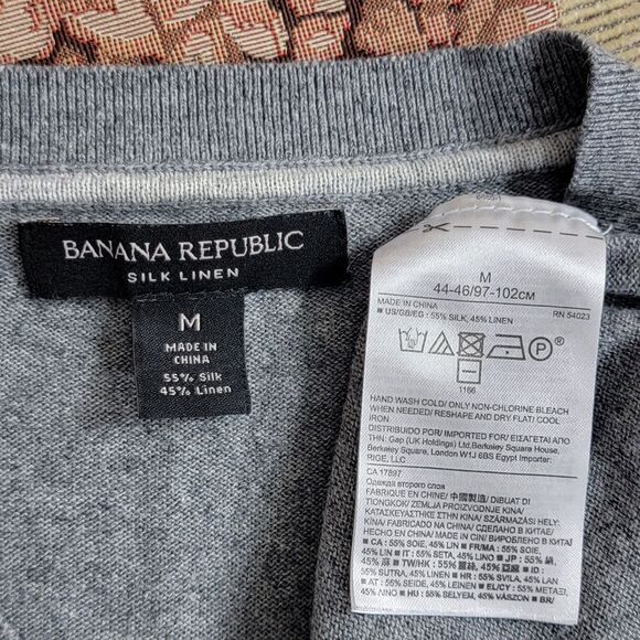 Banana Republic Sweater Mens Medium Gray Silk Linen Blend Long Sleeve V Neck - Picture 11 of 12